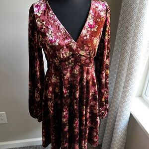 Baltic Born Burgundy Floral Velvet Dress